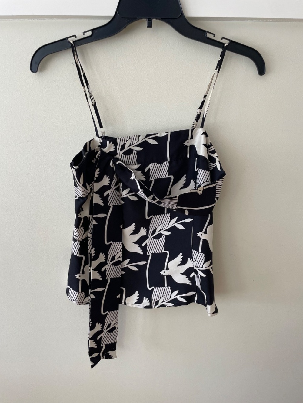 Vintage I Love Ringspun Dove Bird Print Silk Blend Tie Front Cami Top Size 1